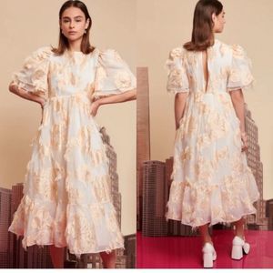 New sister Jane hudson textured floral midi dress metallic jacquard